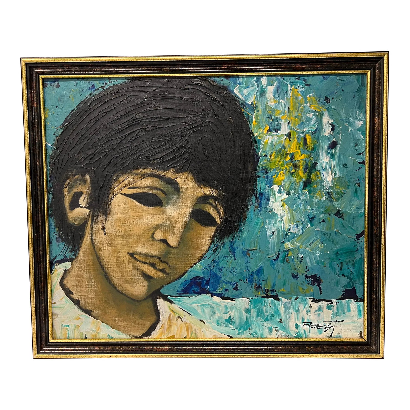 Mid Century Spanish Oil Painting of a Young Boy - Signed Ernest: Spanish, 20th century. A vintage oil painting depicting a young boy. The artist used a wonderful array of colors to accent the boy's profile. Signed to lower right. Condition: Alterations: Original
