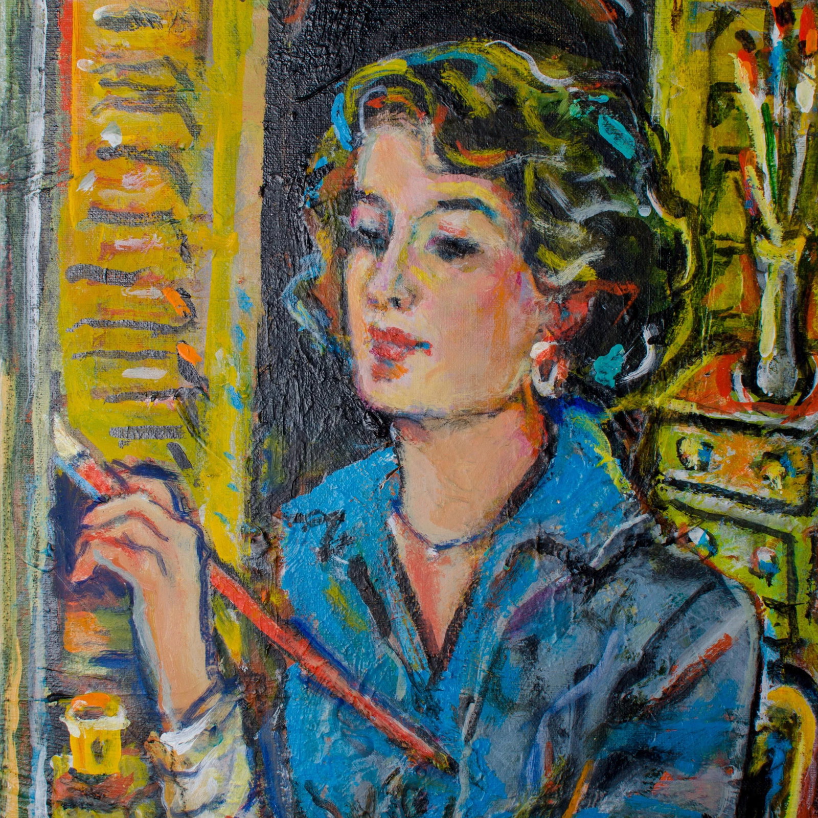 Abstract Oil Painting on Canvas, "Self-Portrait" by Suzanne McCullough Plowden - 3