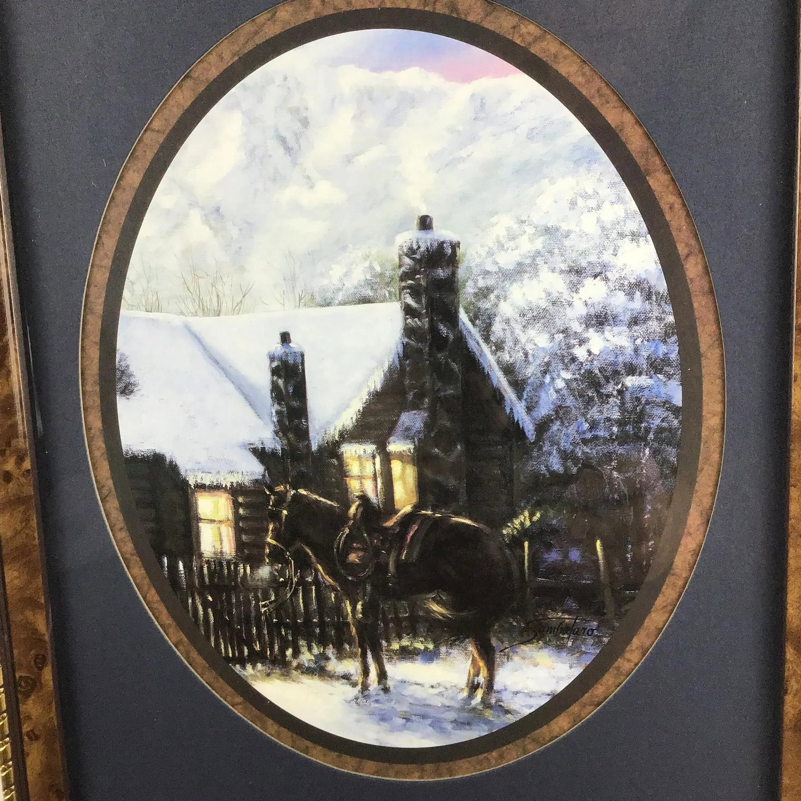 Vintage Wood Framed With Glass Solitary Horse - 2