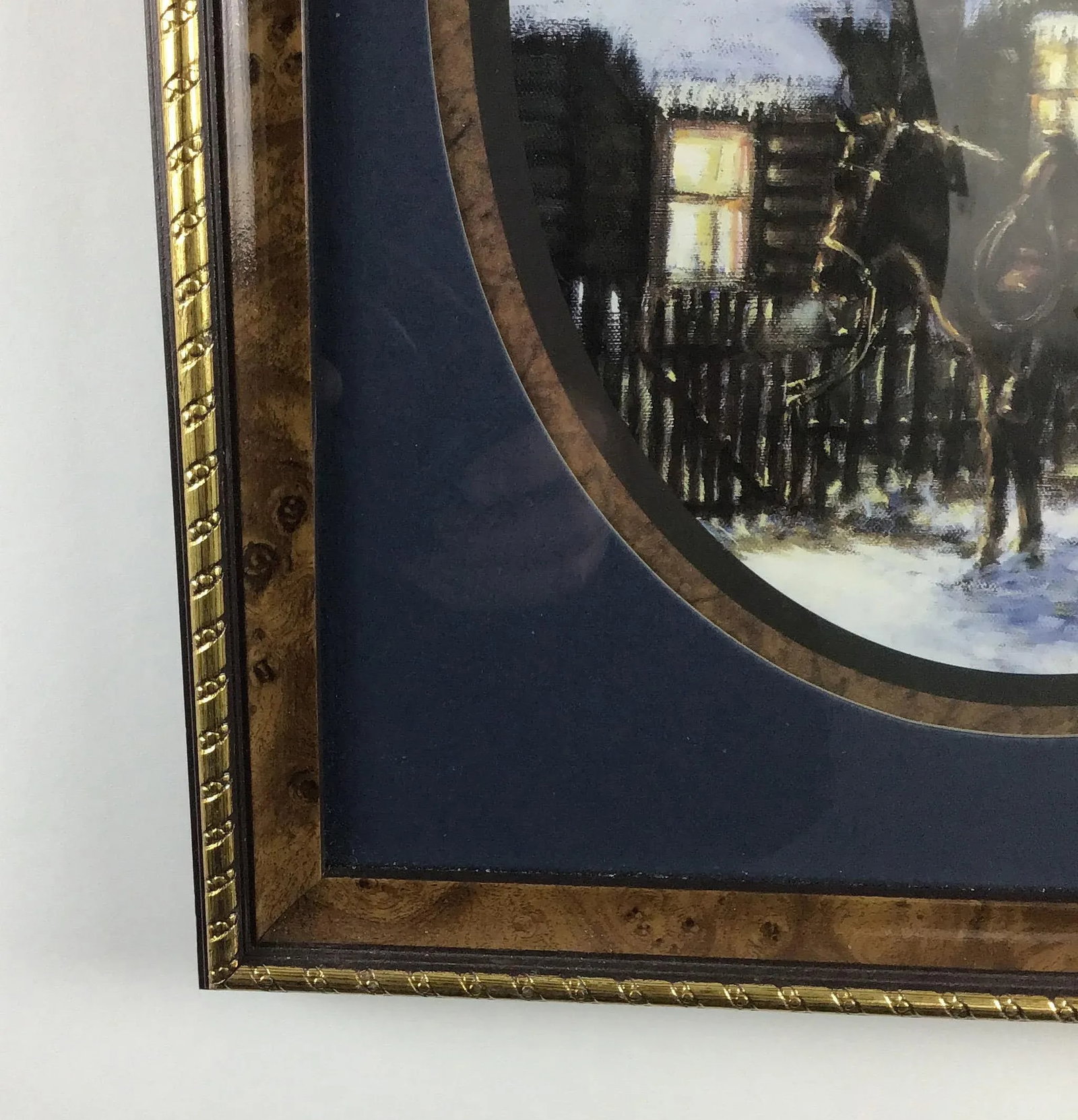 Vintage Wood Framed With Glass Solitary Horse - 3