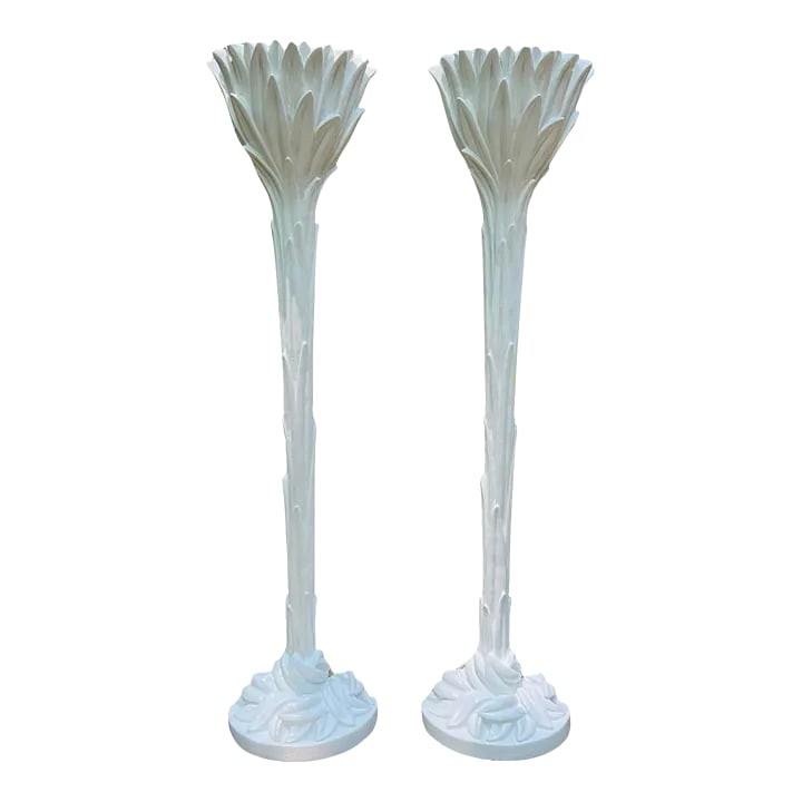 Serge Roche (French, 1898-1988) Pair Vintage Palm Tree Torchiere Lamps: SERGE ROCHE (1898-1988). A vintage pair of Serge Roche palm tree torchiere lamps in plaster are highly sought after by collectors and interior design enthusiasts. These lamps were produced in the 1930
