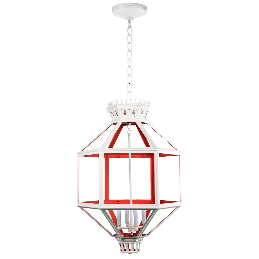 Vintage Hexagon Tole Lantern Chandelier With Crown on Top. 4 Cluster to Hold the Bulb, Two Tone Oran - 3