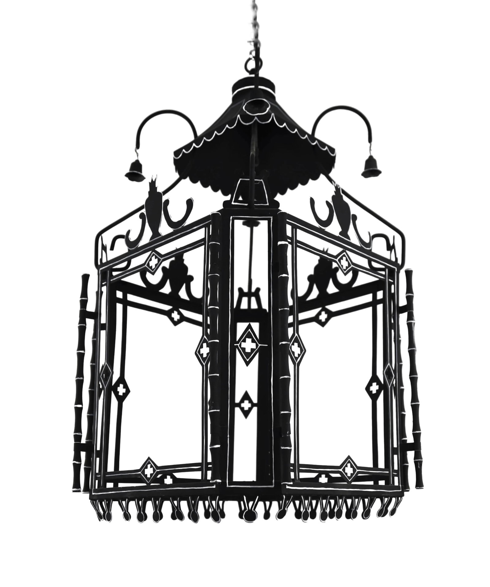 Black and White Tole Lantern Chandelier - 2