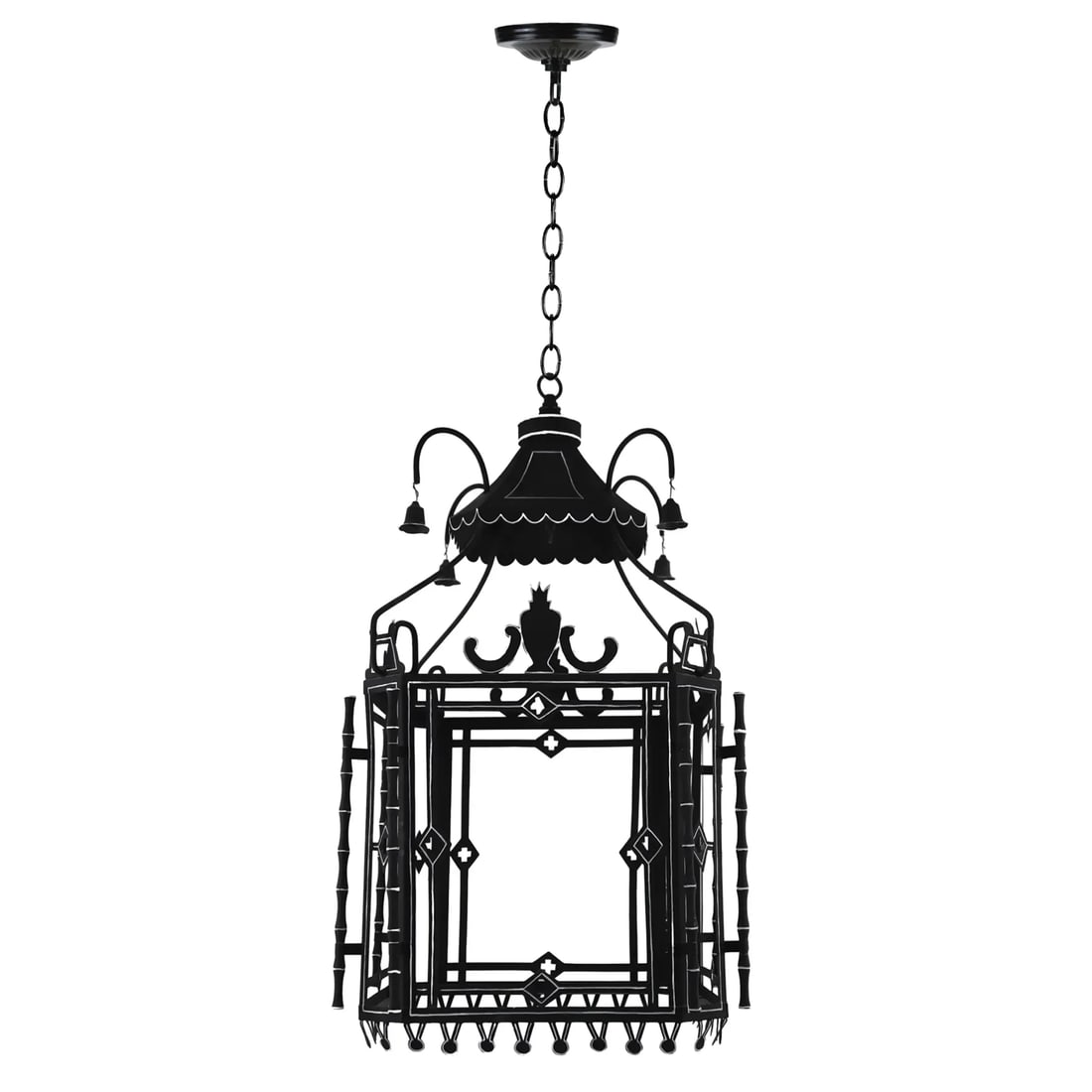 Black and White Tole Lantern Chandelier - 3