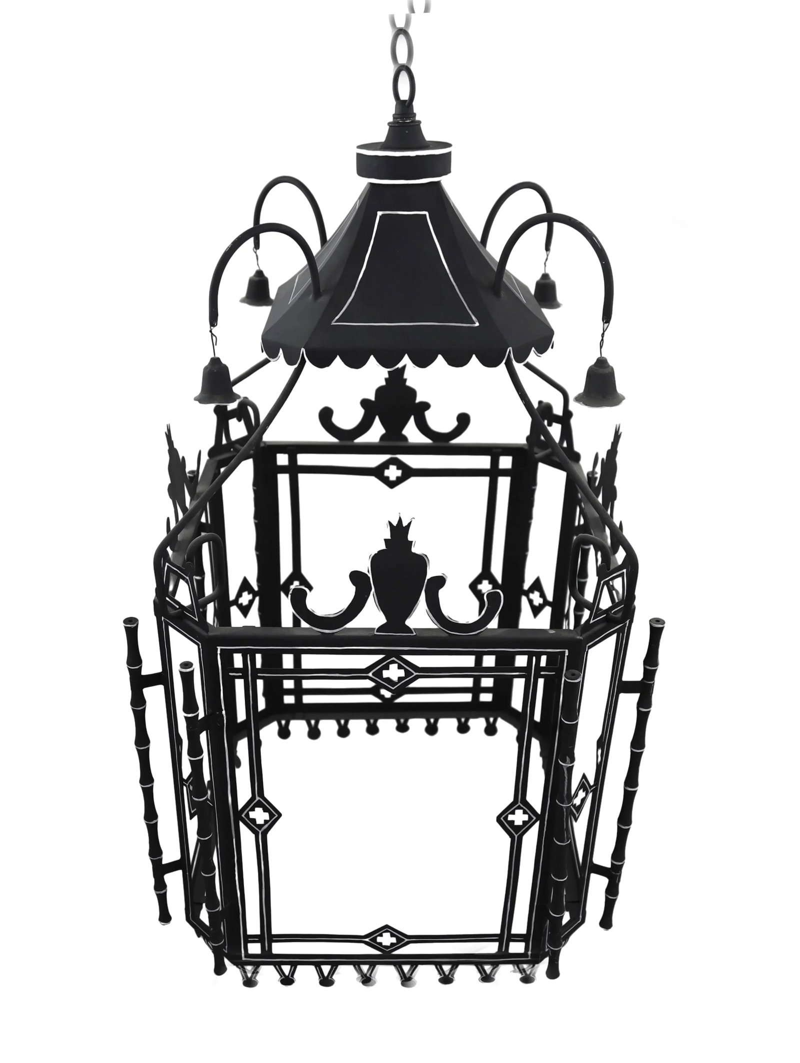 Black and White Tole Lantern Chandelier - 4