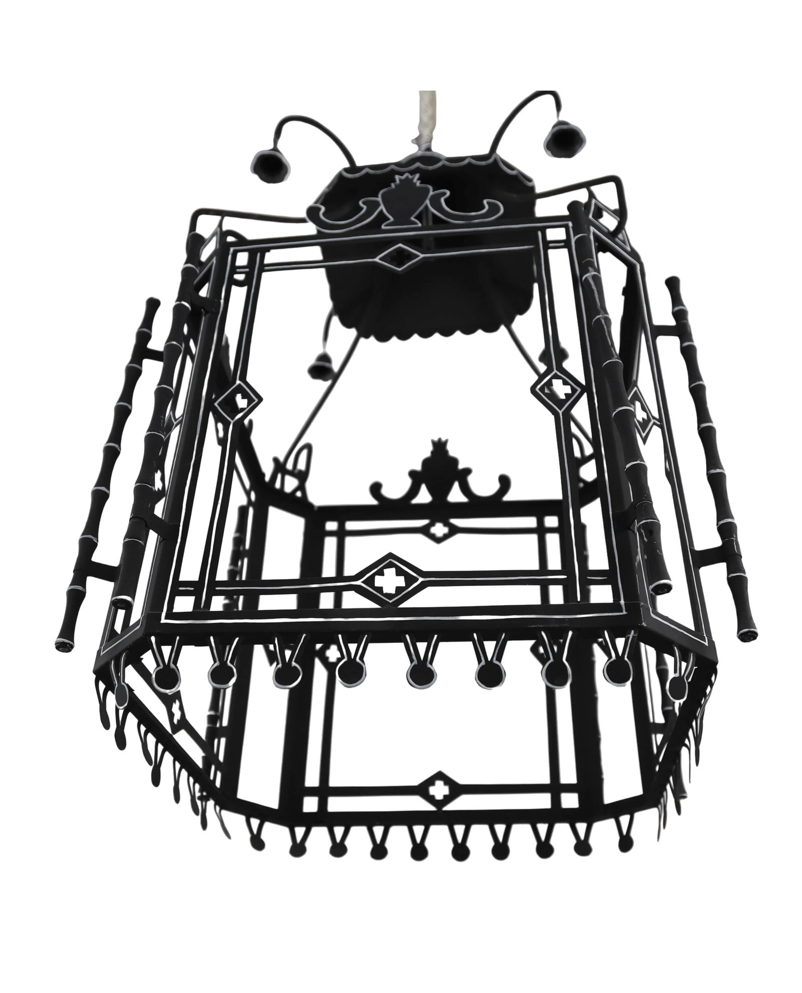 Black and White Tole Lantern Chandelier - 5