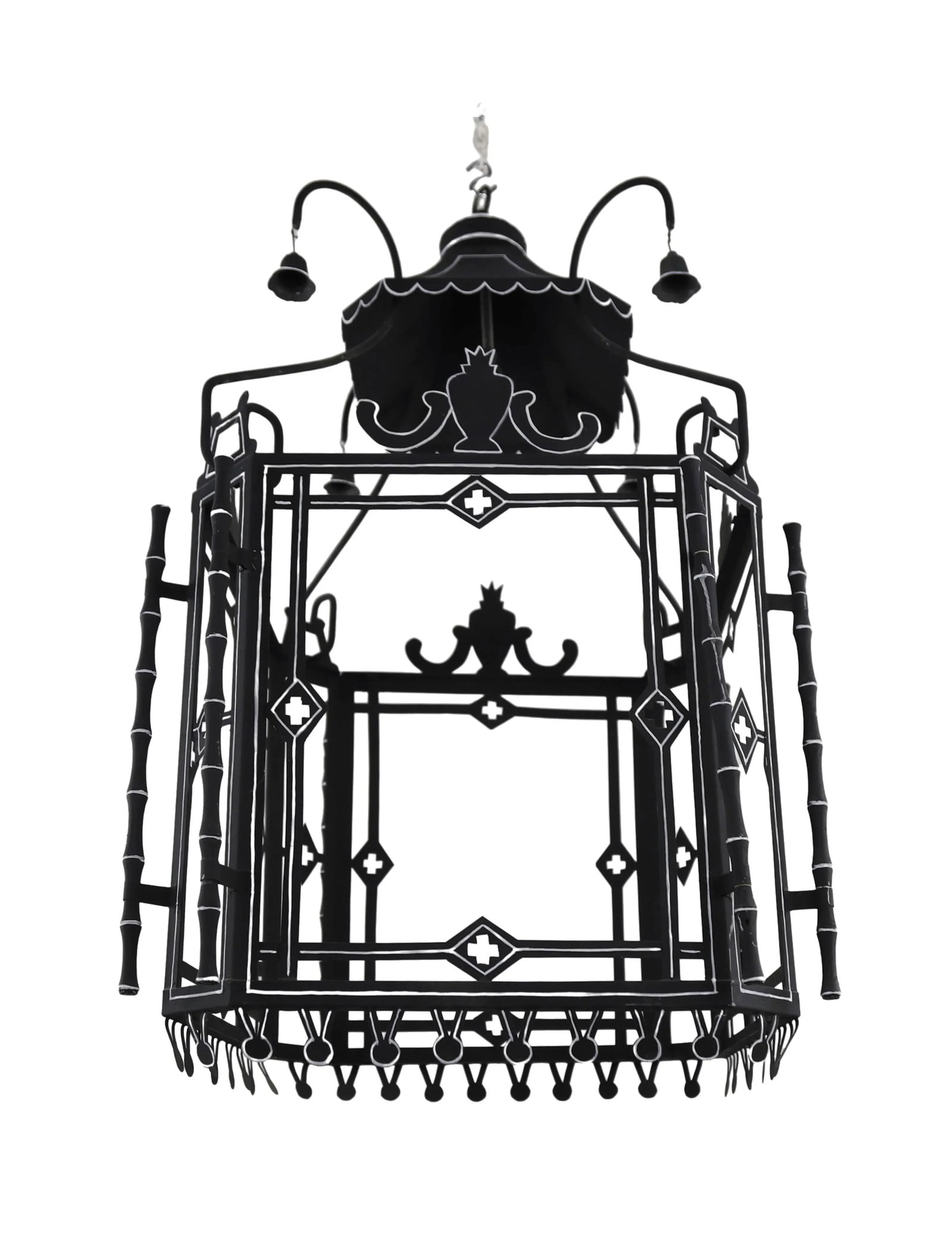 Black and White Tole Lantern Chandelier - 6