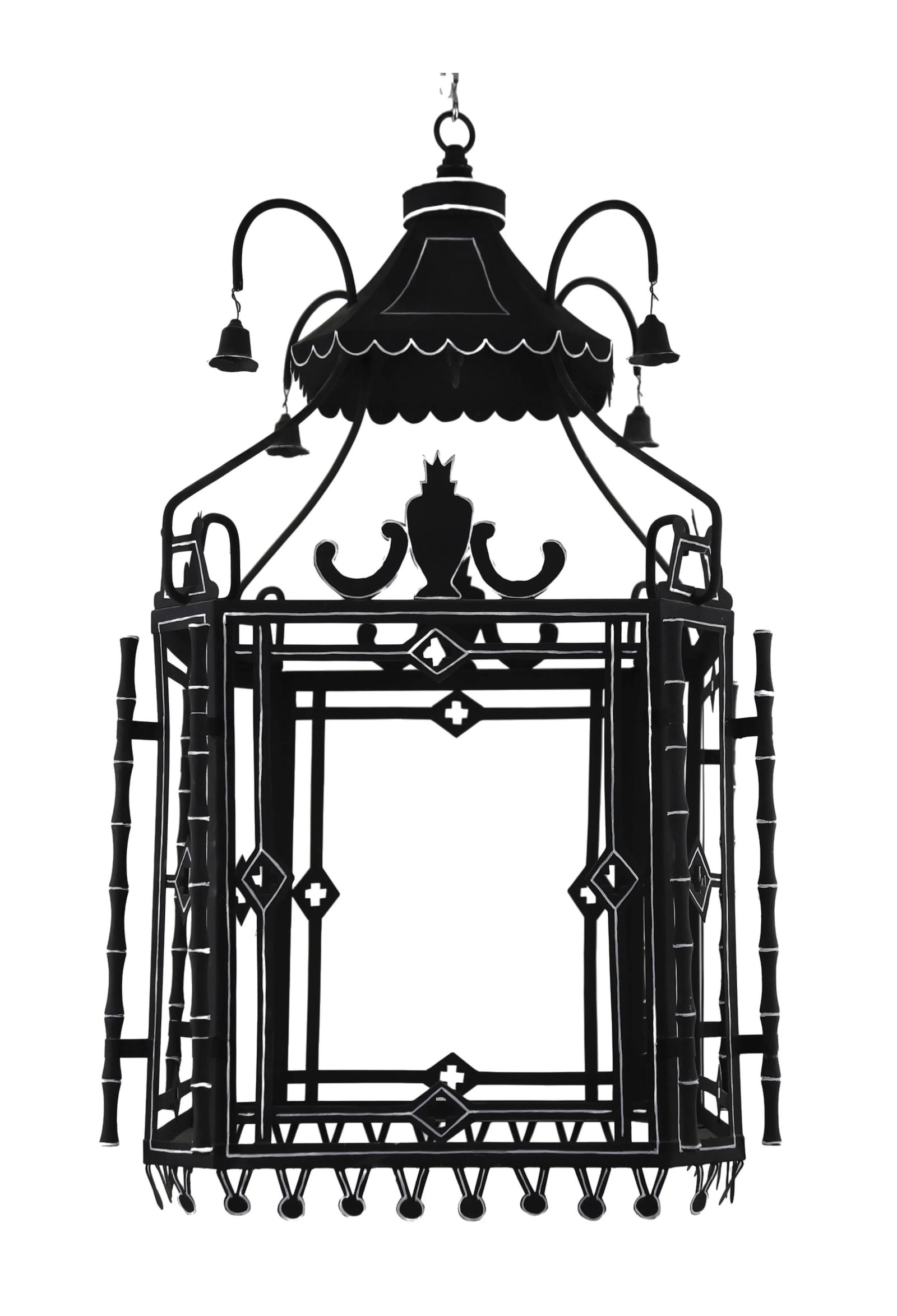 Black and White Tole Lantern Chandelier - 8