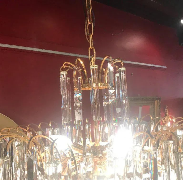 Vintage Crystal and Gold Plated Mid-Century Modern Chandelier - 3