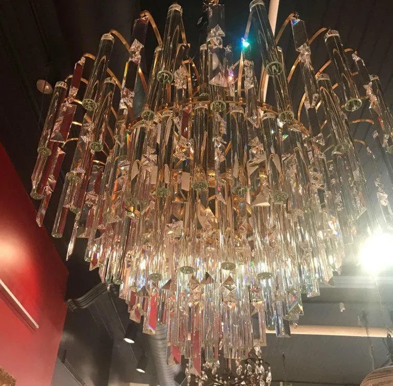 Vintage Crystal and Gold Plated Mid-Century Modern Chandelier - 6