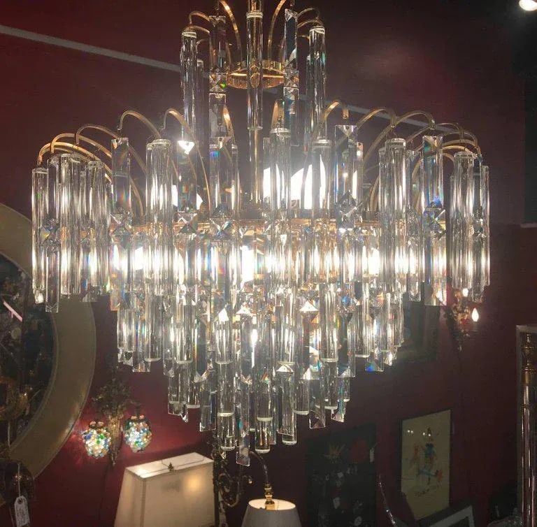 Vintage Crystal and Gold Plated Mid-Century Modern Chandelier - 7
