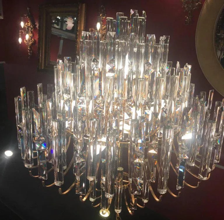 Vintage Crystal and Gold Plated Mid-Century Modern Chandelier - 8