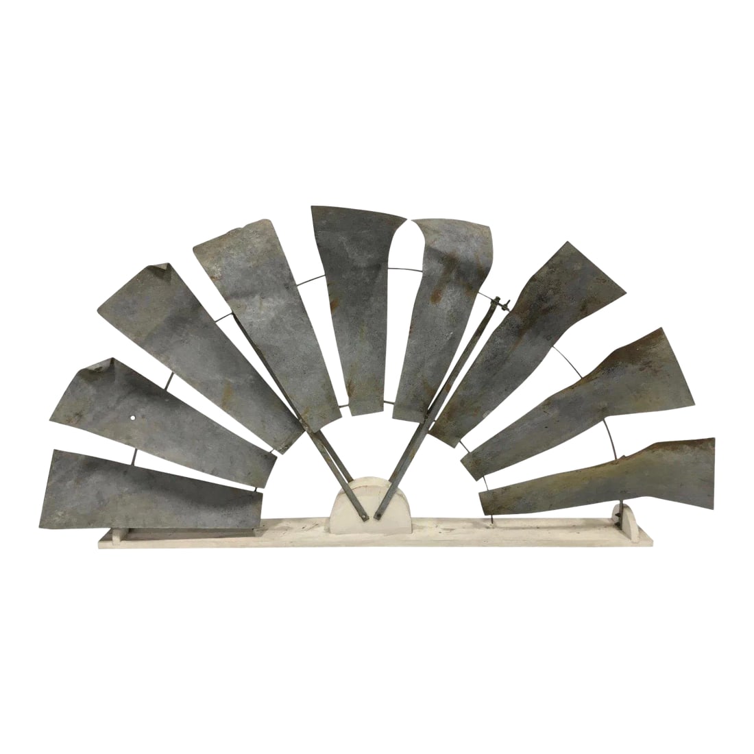 1940s Vintage Mounted Windmill Element: This is a wonderfully scaled windmill element mounted on a wooden frame. Perfect as a king sized headboard! Condition: Alterations: Original Condition Unaltered Imperfections: Some Imperfections