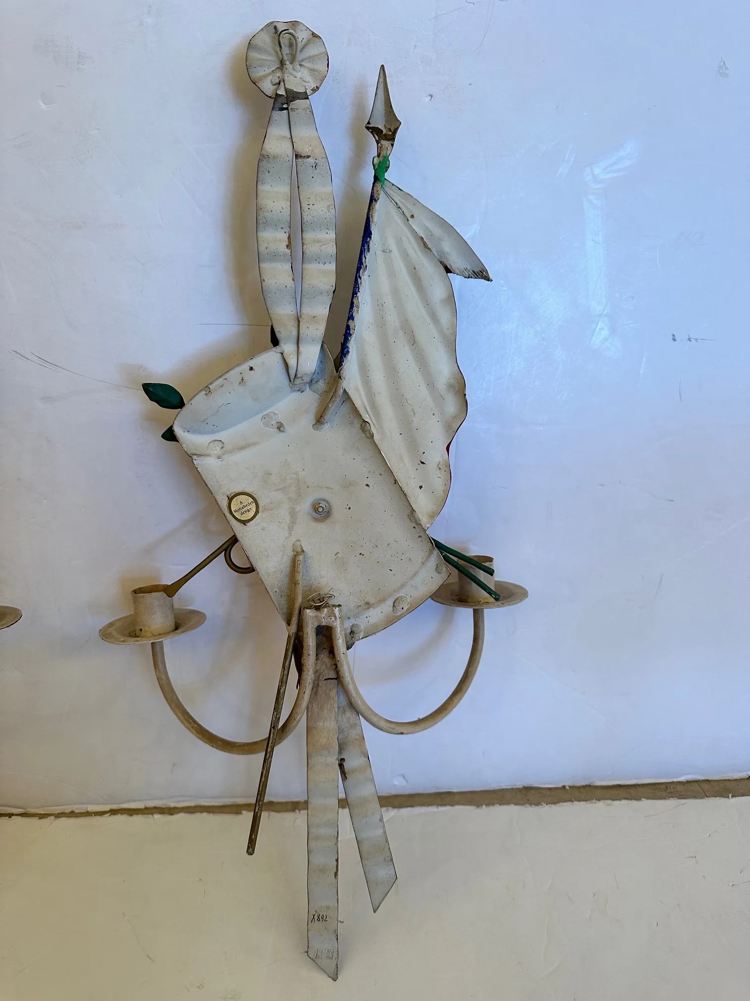 Vintage Mottahedeh French Style Painted Tole & Iron Candle Sconces -A Pair - 7