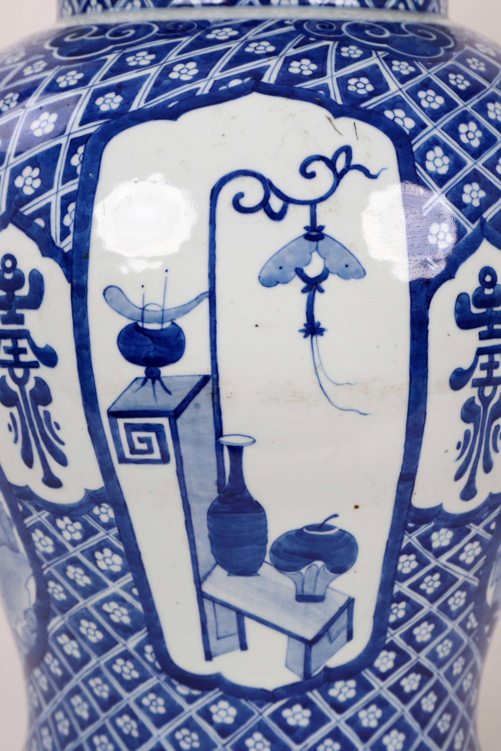 Early 20th Century Vintage Blue White Temple Jar - 6