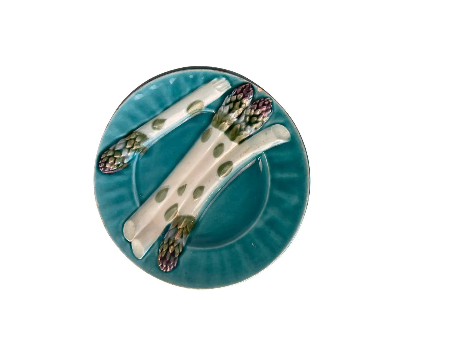 Set of Seven 1920s French Majolica Depose Kg Luneville Asparagus Plates - 4