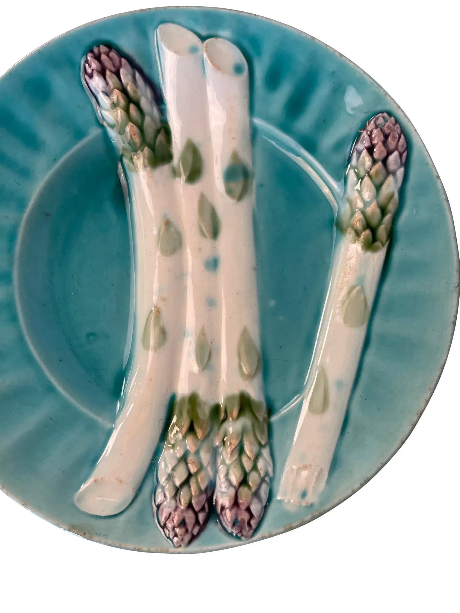 Set of Seven 1920s French Majolica Depose Kg Luneville Asparagus Plates - 6