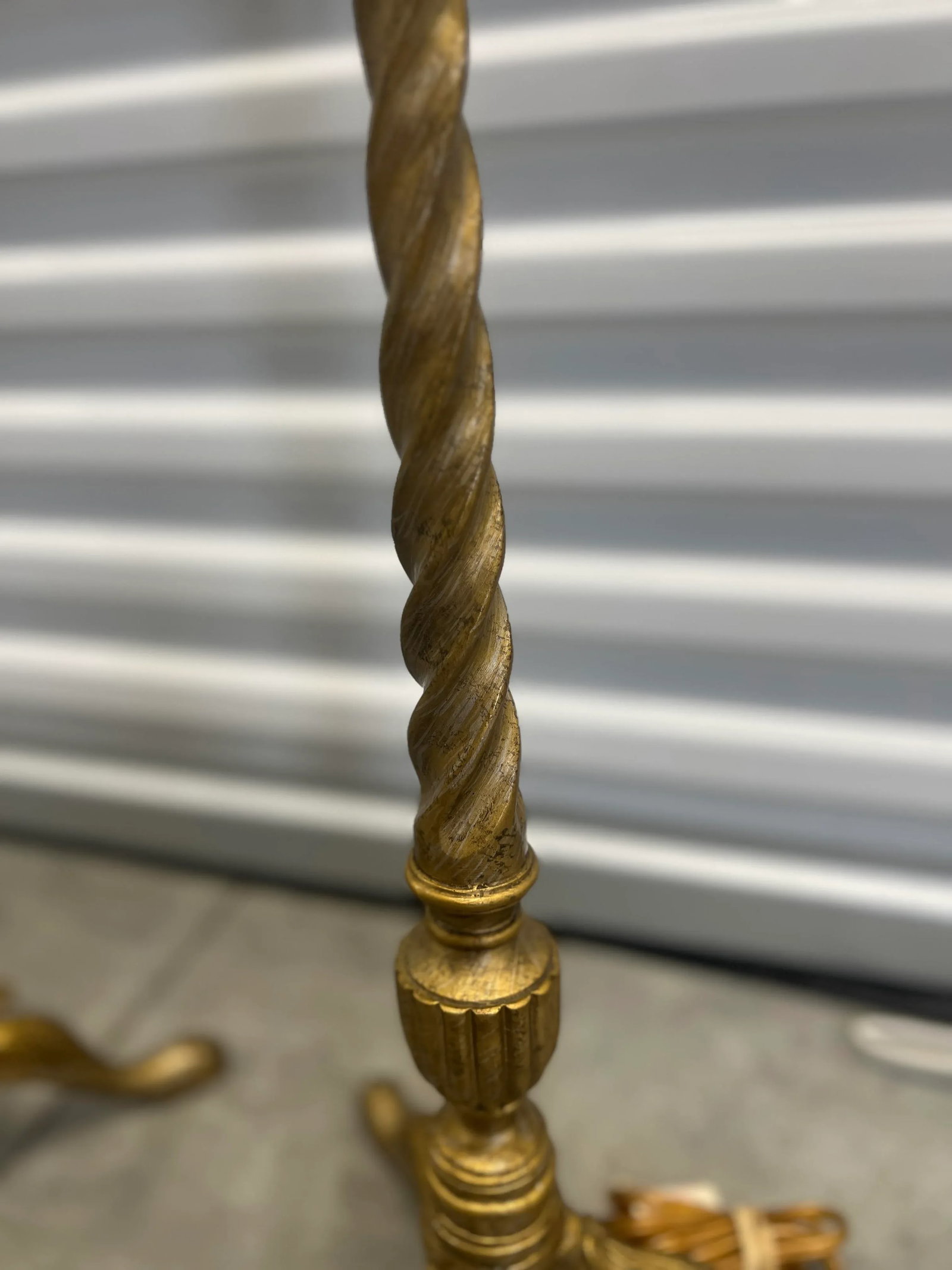 Pair, Vintage Italian Barley Twist Chippendale Style Gilt Wood Table Lamps - 9