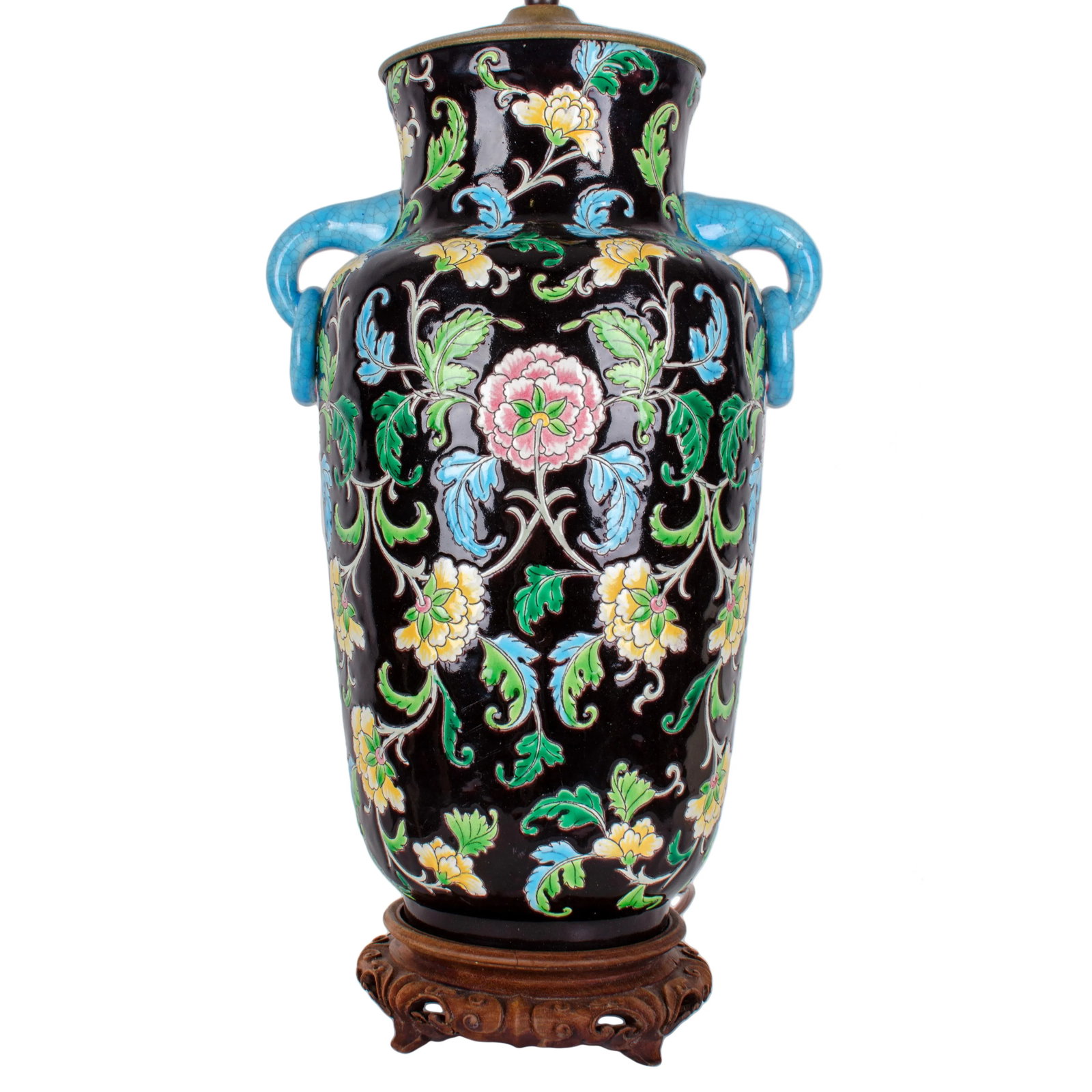 1900s Asian Antique Famille Noir Table Lamp - 2