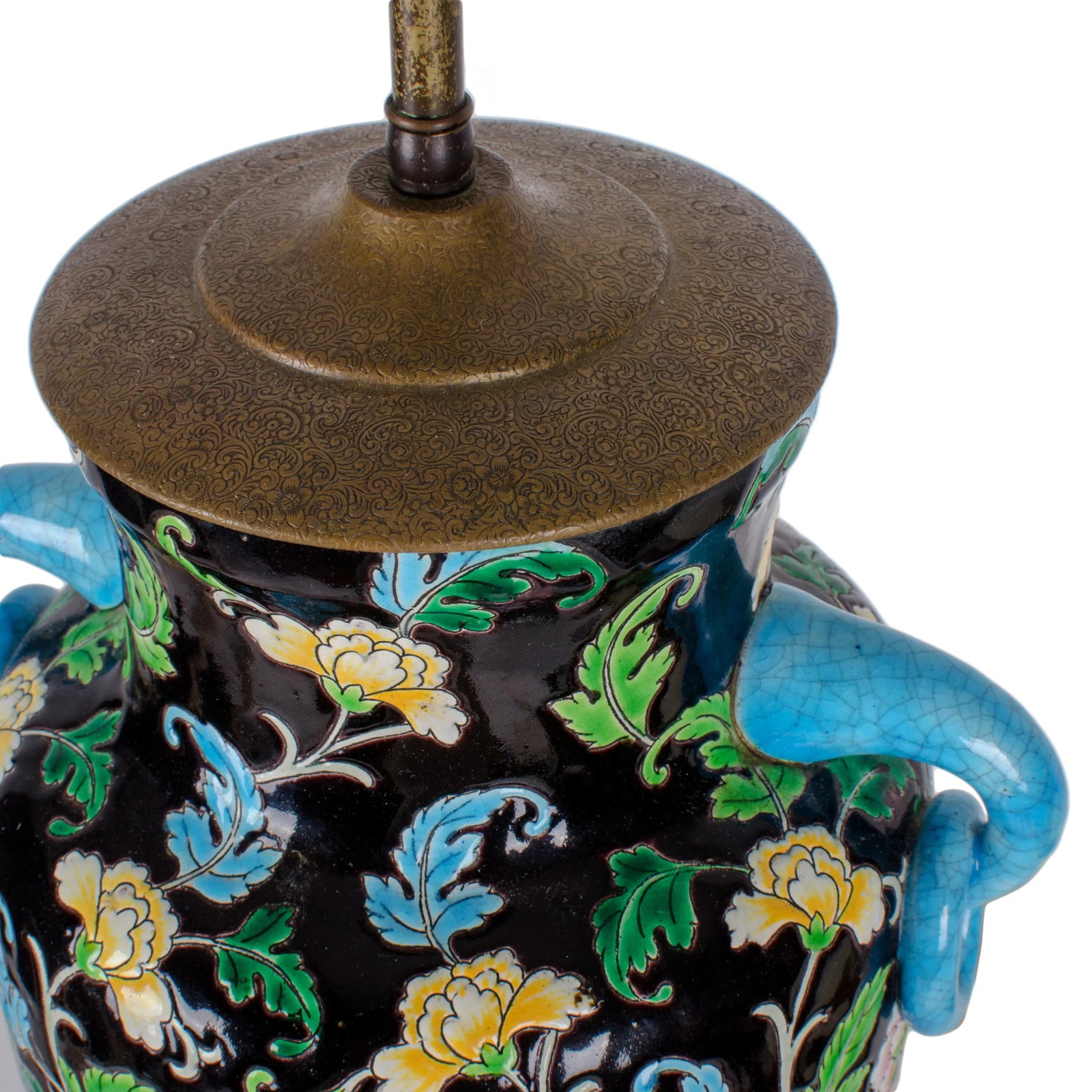 1900s Asian Antique Famille Noir Table Lamp - 3