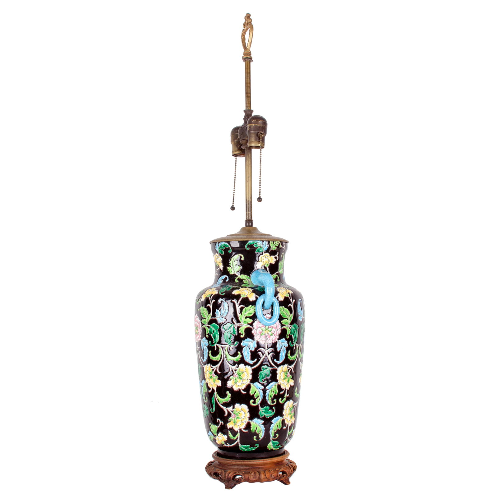 1900s Asian Antique Famille Noir Table Lamp - 4