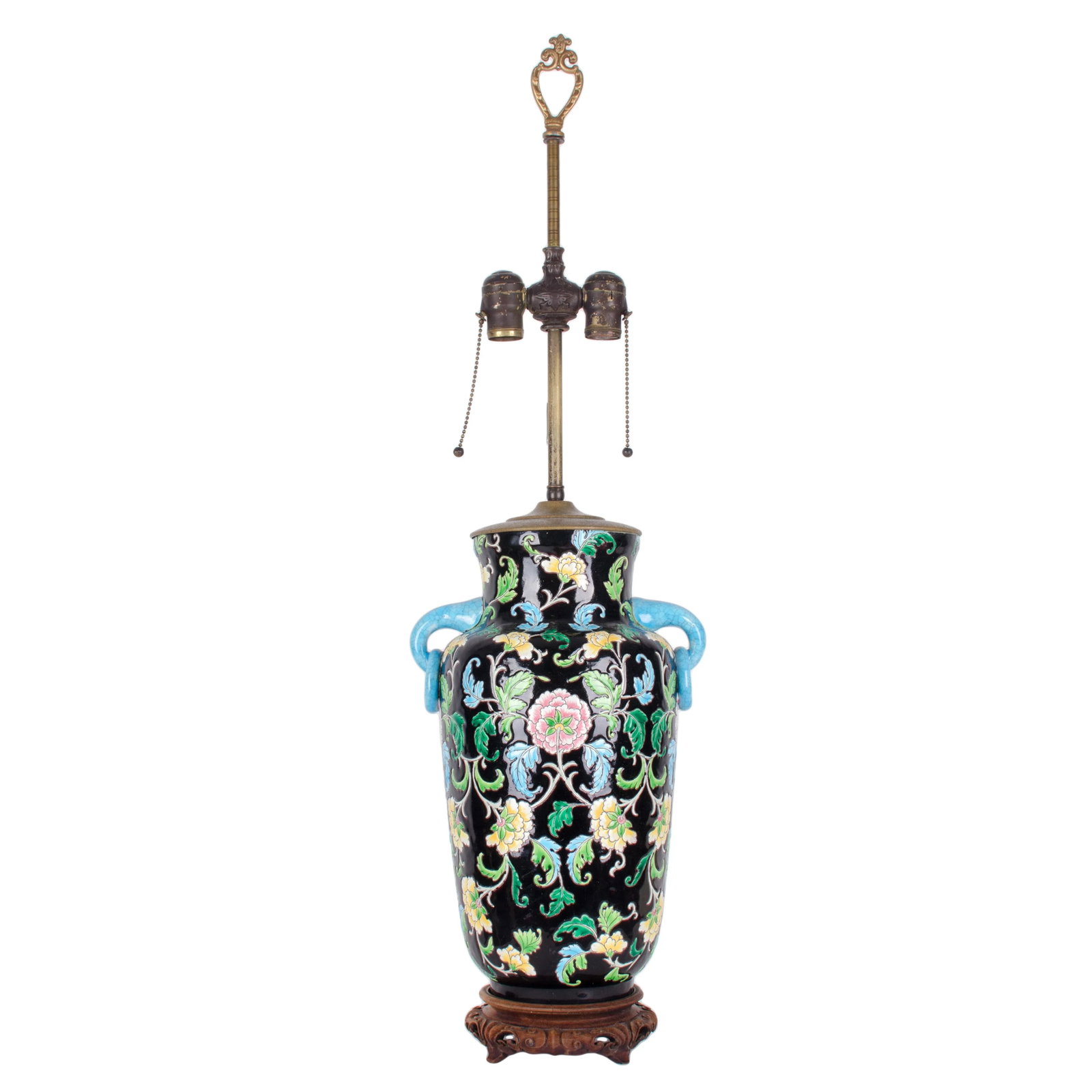 1900s Asian Antique Famille Noir Table Lamp - 5