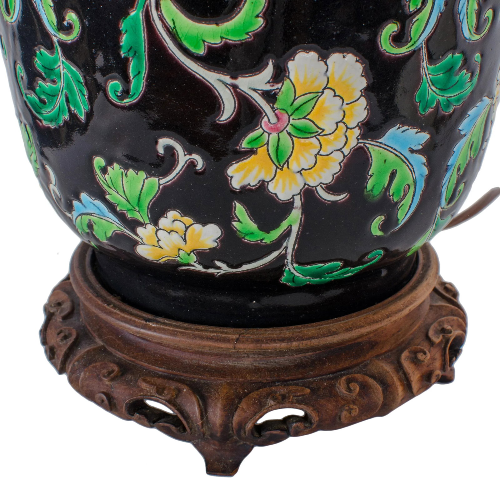 1900s Asian Antique Famille Noir Table Lamp - 6