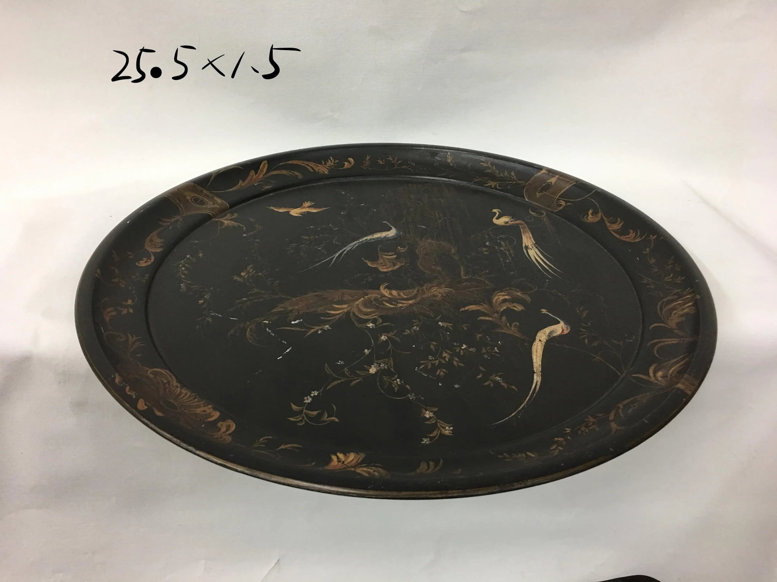 Handpainted Vintage Peacock and Floral Tea Tray - 3