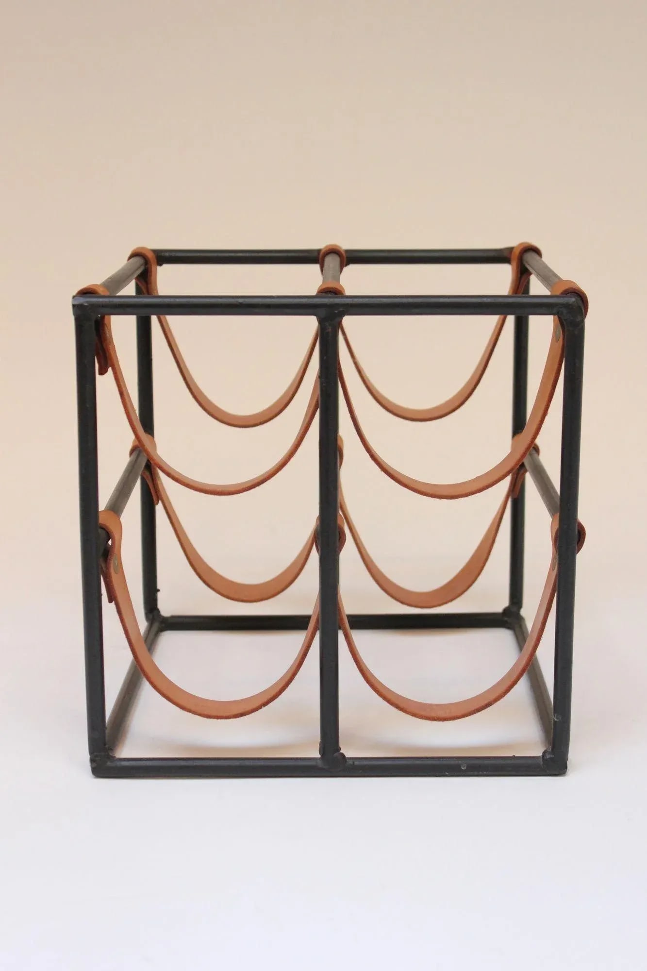 Vintage Iron and Leather Wine Rack by Arthur Umanoff - 2