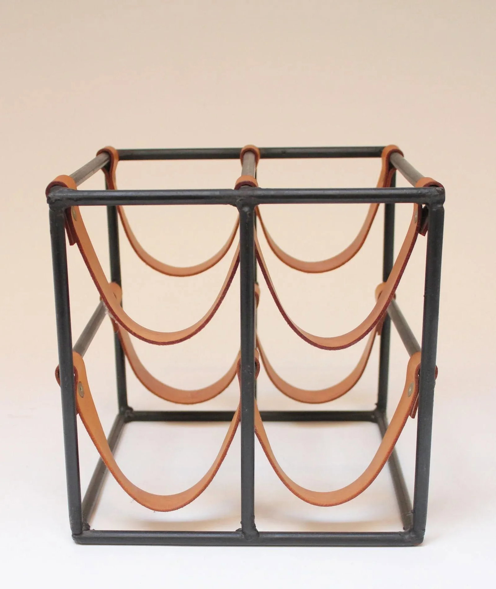 Vintage Iron and Leather Wine Rack by Arthur Umanoff - 4