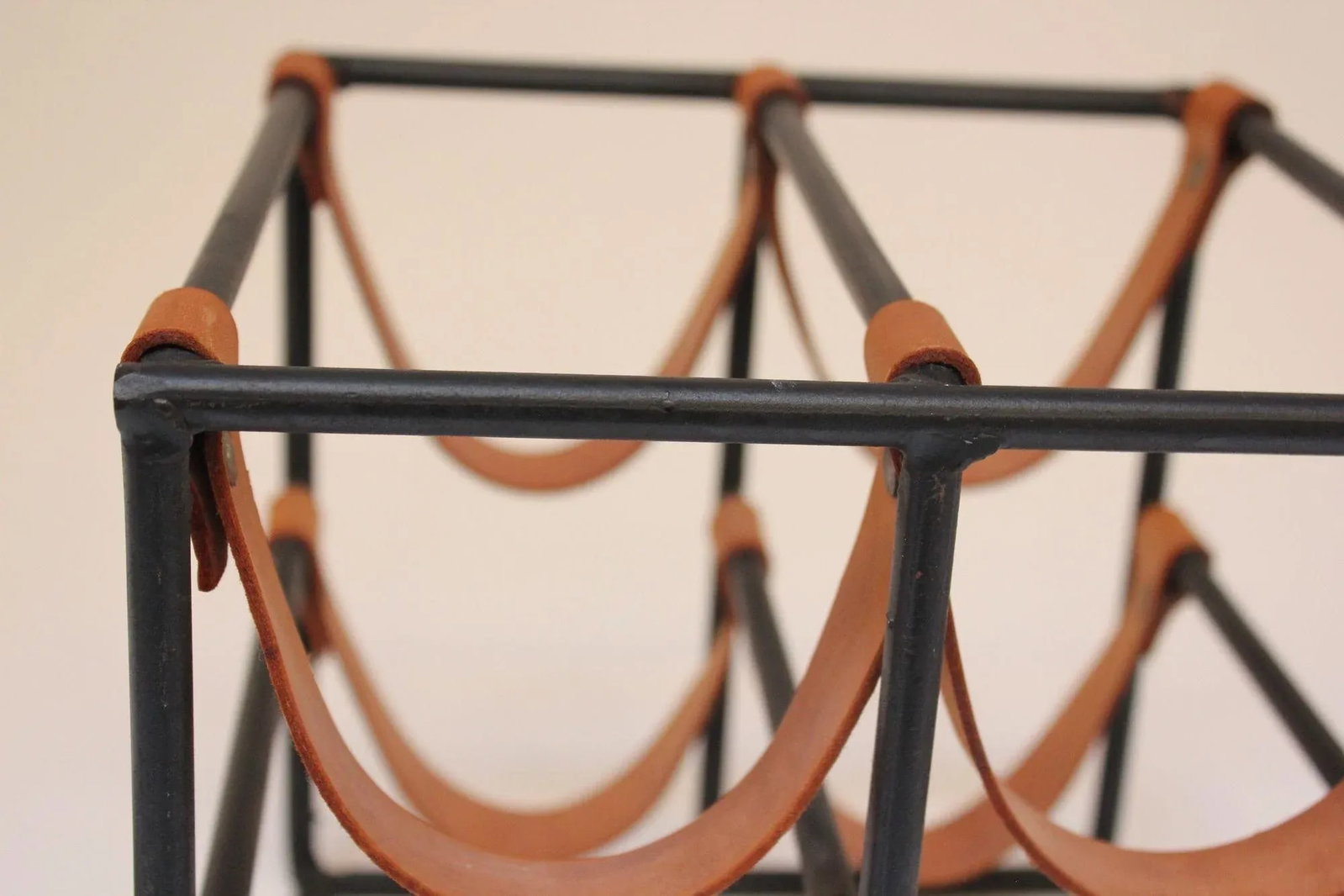 Vintage Iron and Leather Wine Rack by Arthur Umanoff - 6