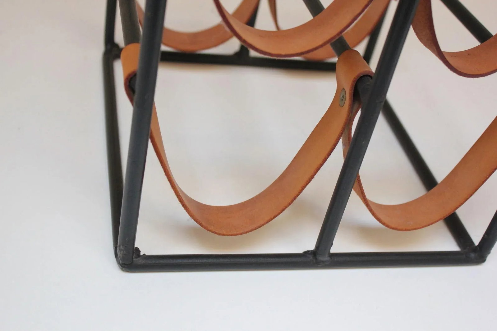 Vintage Iron and Leather Wine Rack by Arthur Umanoff - 7