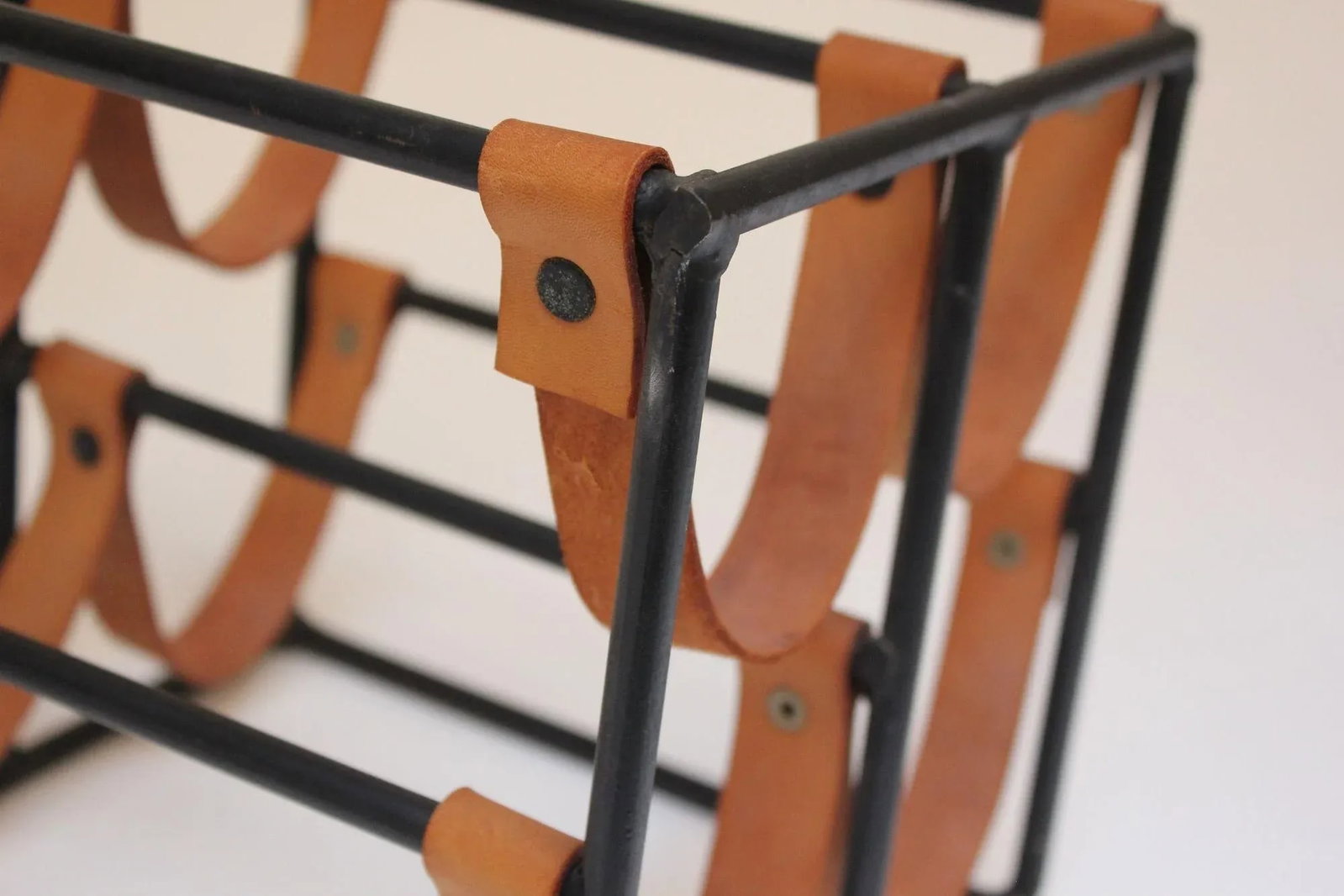 Vintage Iron and Leather Wine Rack by Arthur Umanoff - 8