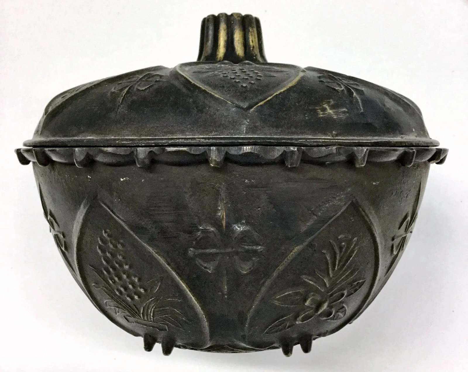Antique Chinese Covered Brass Bowl - 3