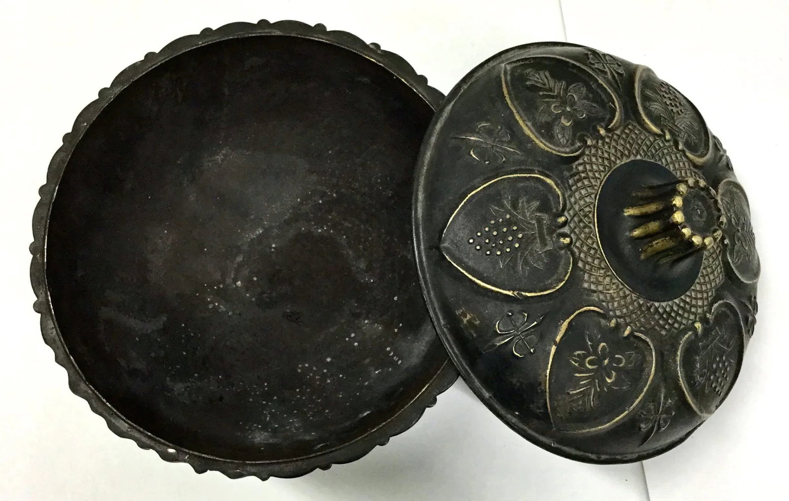 Antique Chinese Covered Brass Bowl - 4