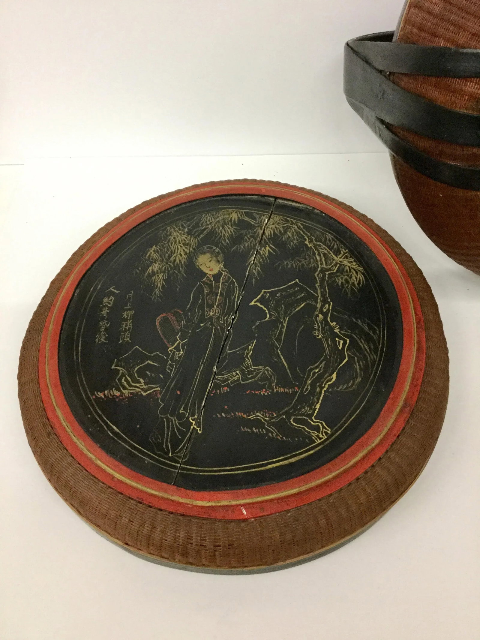 Antique Chinese Wood and Rattan Rice Box - 10