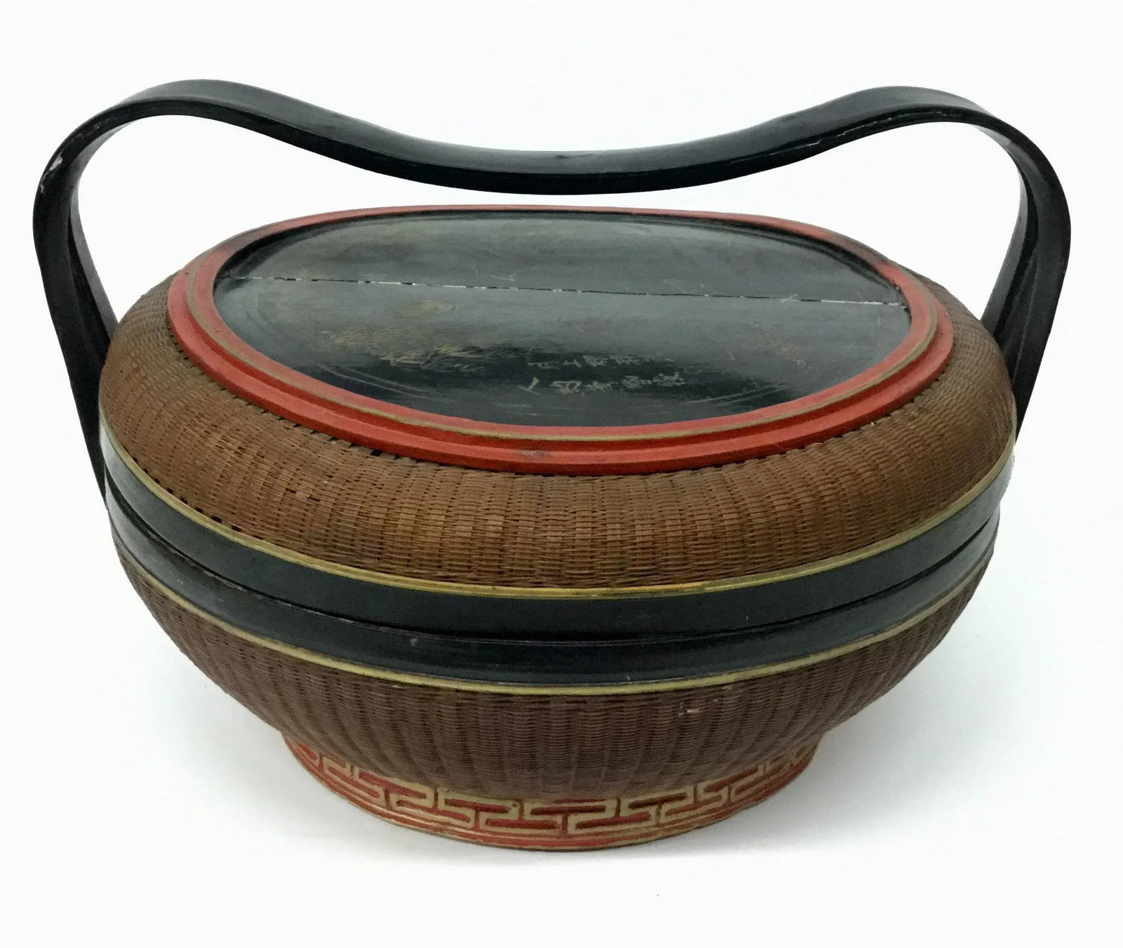 Antique Chinese Wood and Rattan Rice Box - 13