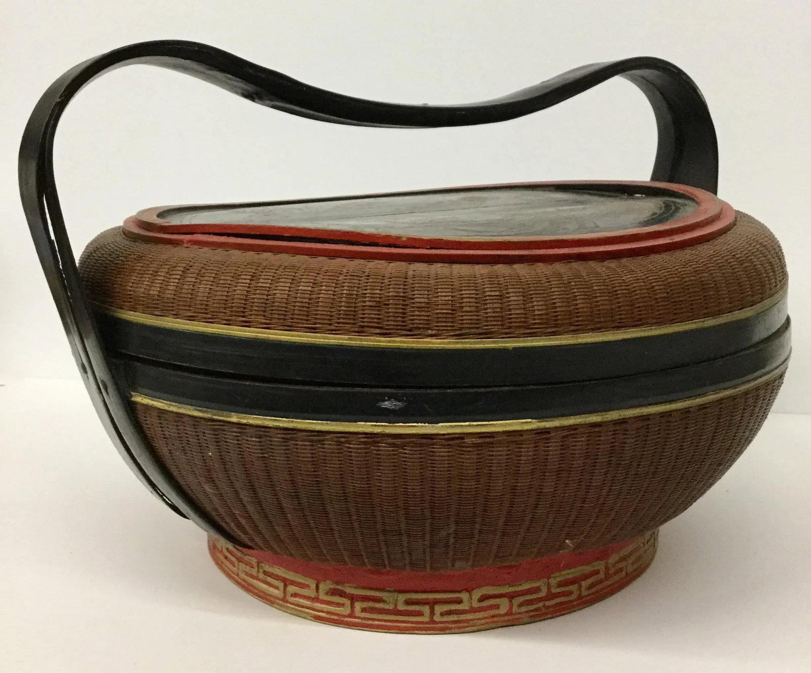 Antique Chinese Wood and Rattan Rice Box - 7