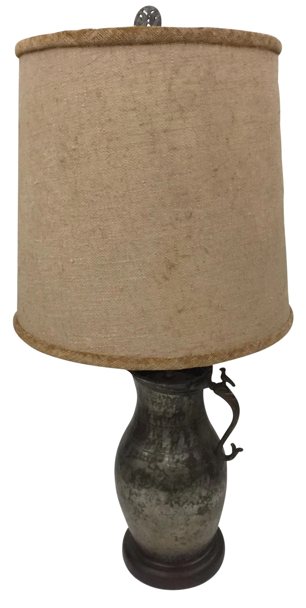 1960s Brutalist Asian Table Lamp: Such an unusual design and color. This is certainly a one of a kind lamp. For the person who wants total uniqueness. A sort of hammered silver tone and very rustic, this lamp base has an Oriental