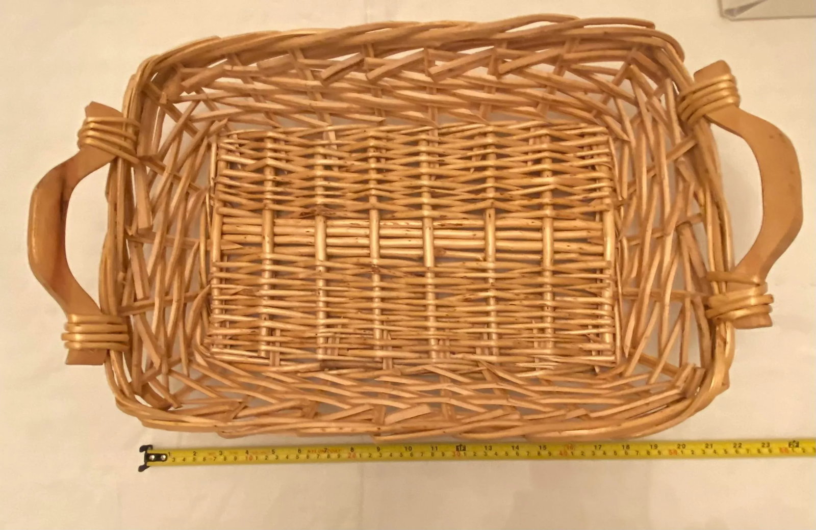 Mid 20th Century Vintage Wicker Rectangle Double-Handled Flower Market Basket - 10