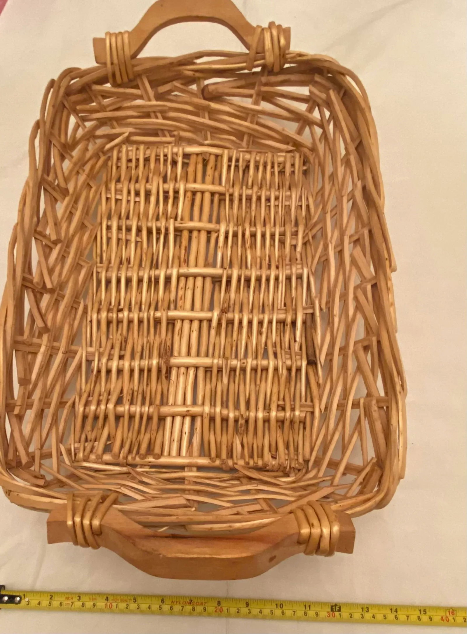 Mid 20th Century Vintage Wicker Rectangle Double-Handled Flower Market Basket - 11