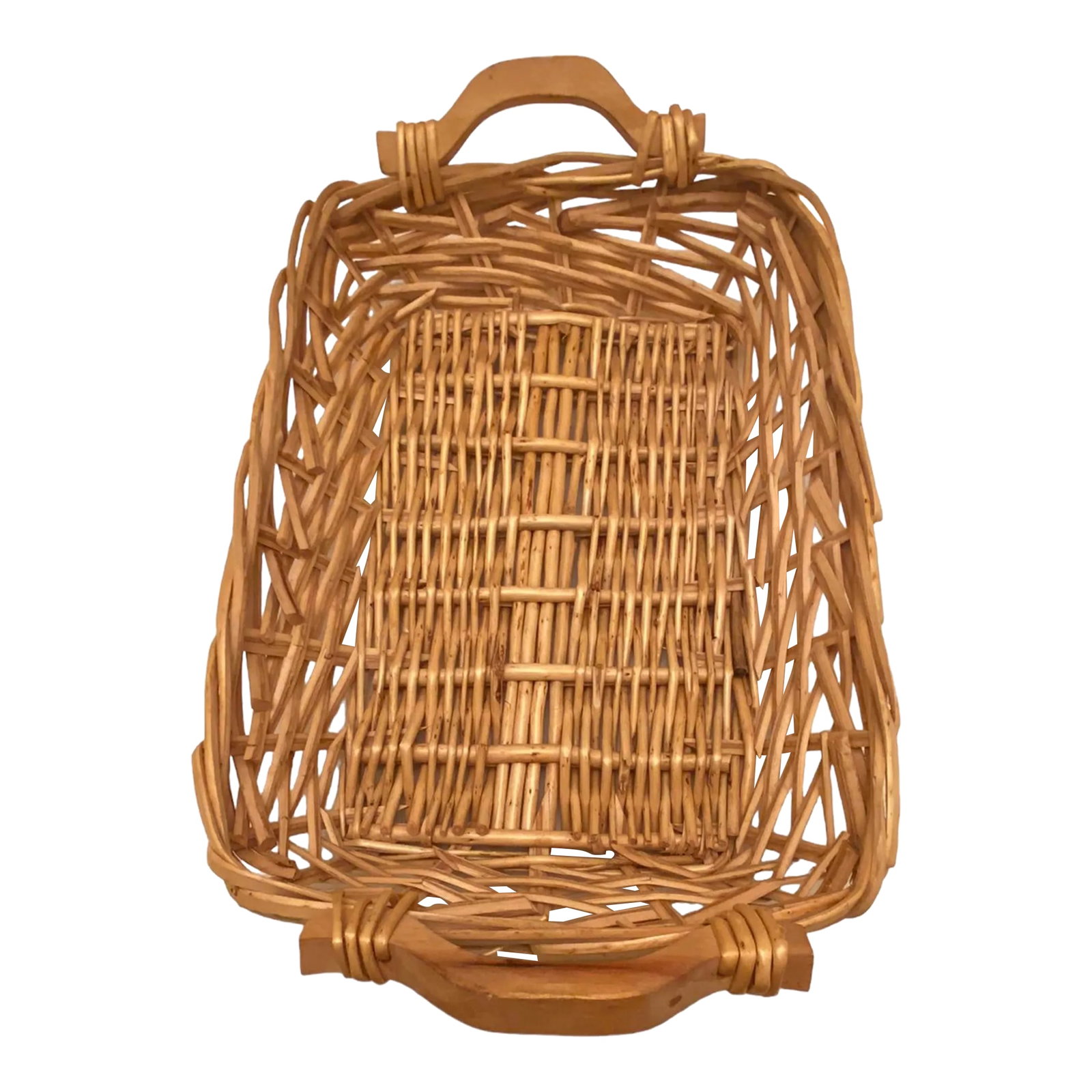 Mid 20th Century Vintage Wicker Rectangle Double-Handled Flower Market Basket: Vintage Wicker Rectangle Double-Handled Flower Market Basket. This beautiful basket is in Very Good condition with some minor imperfections as normal with the age and normal use. This Basket can be