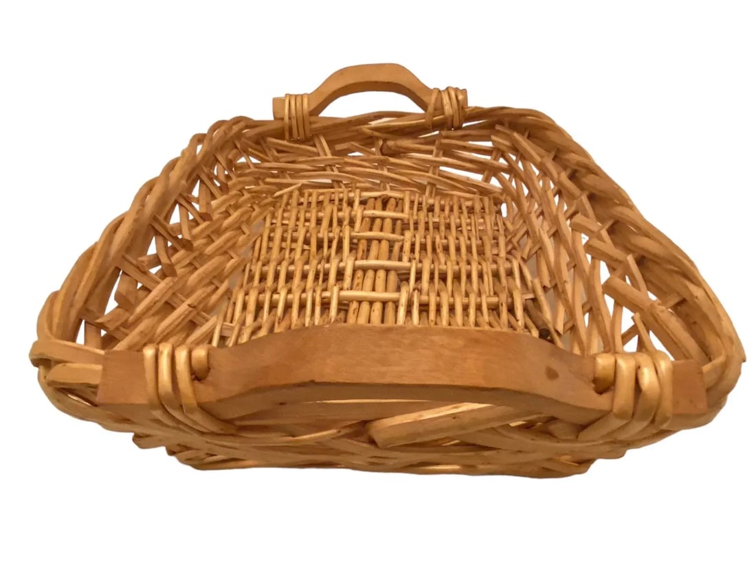 Mid 20th Century Vintage Wicker Rectangle Double-Handled Flower Market Basket - 5