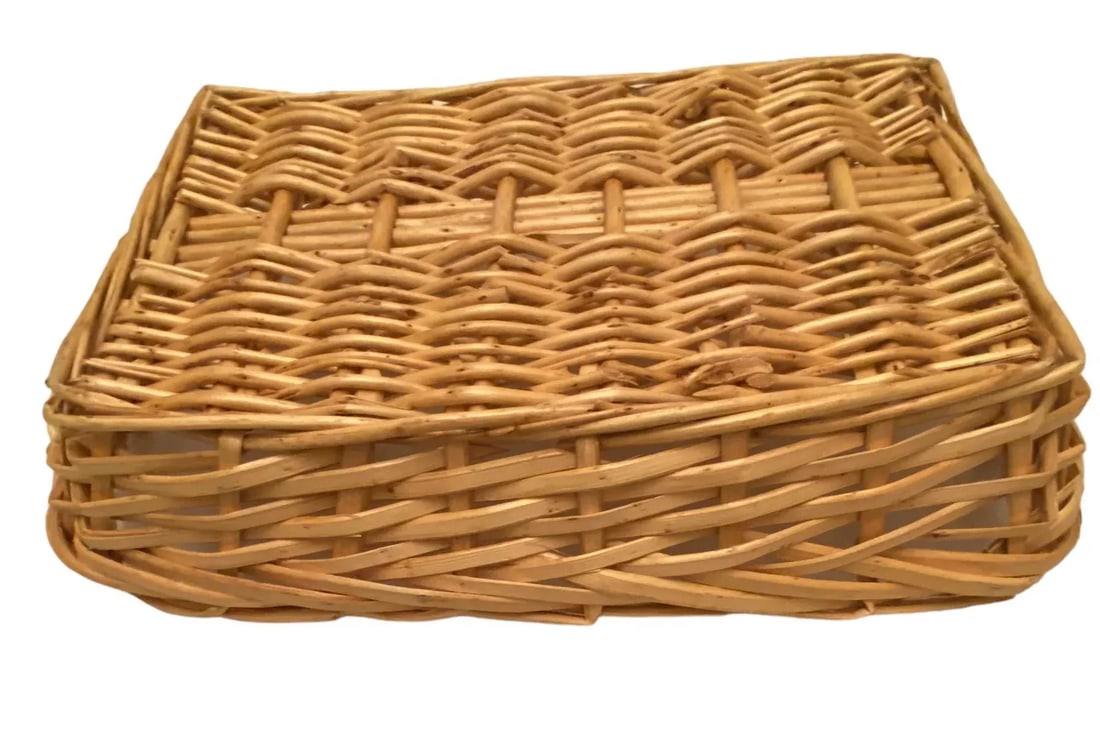 Mid 20th Century Vintage Wicker Rectangle Double-Handled Flower Market Basket - 9