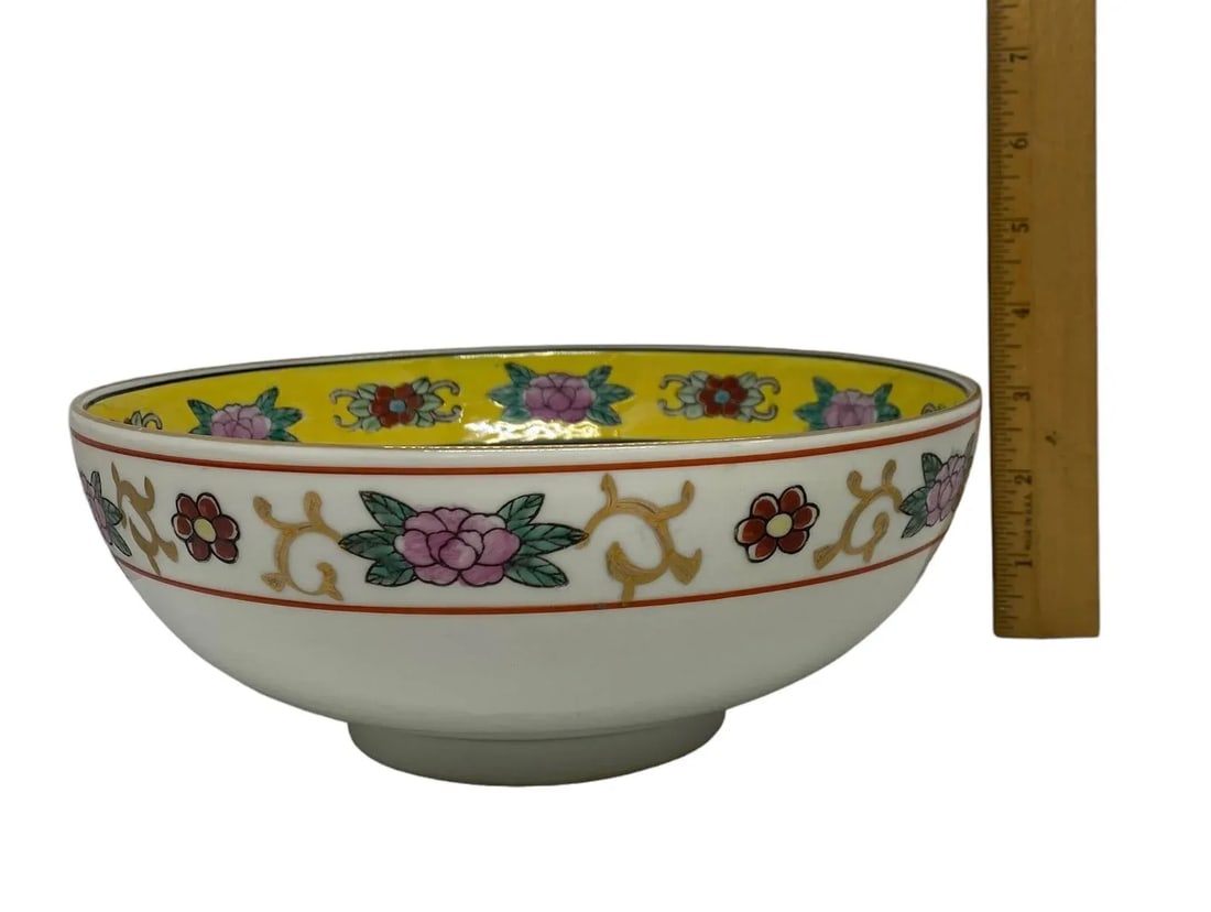 Mid 20th Century Gold Imari Porcelain Centerpiece Bowl With Hand-Painted Peacocks, Cherry Blossoms, - 11