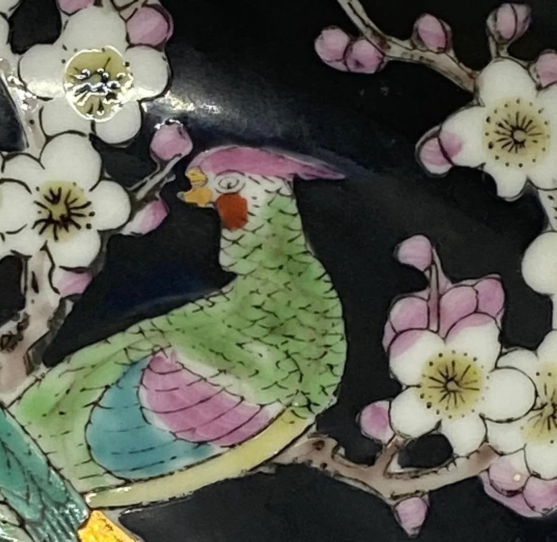 Mid 20th Century Gold Imari Porcelain Centerpiece Bowl With Hand-Painted Peacocks, Cherry Blossoms, - 4