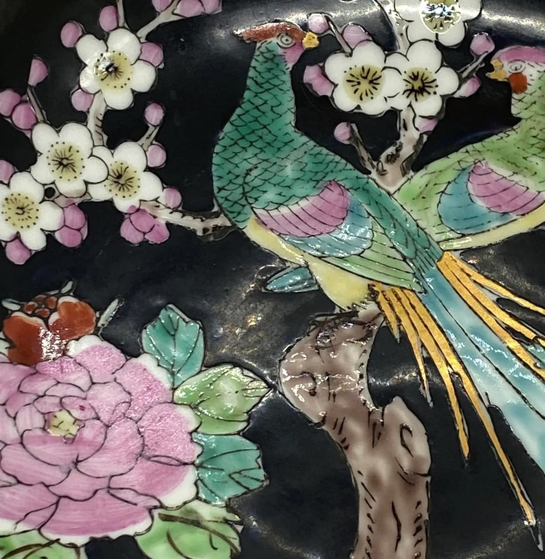 Mid 20th Century Gold Imari Porcelain Centerpiece Bowl With Hand-Painted Peacocks, Cherry Blossoms, - 5