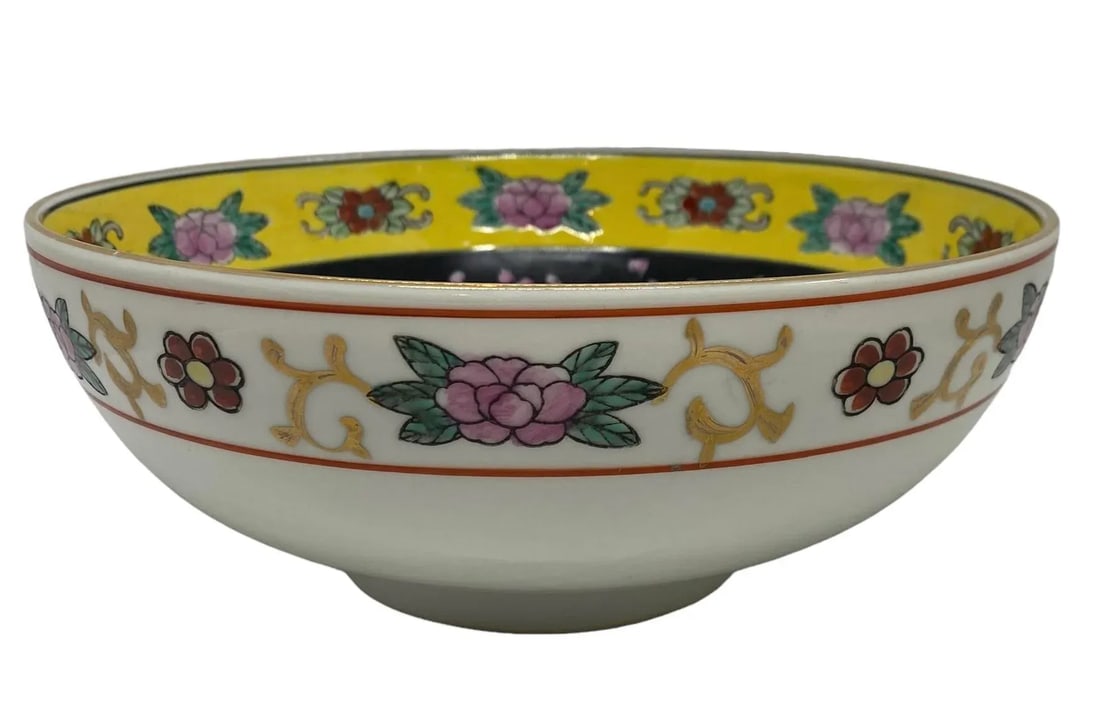 Mid 20th Century Gold Imari Porcelain Centerpiece Bowl With Hand-Painted Peacocks, Cherry Blossoms, - 6