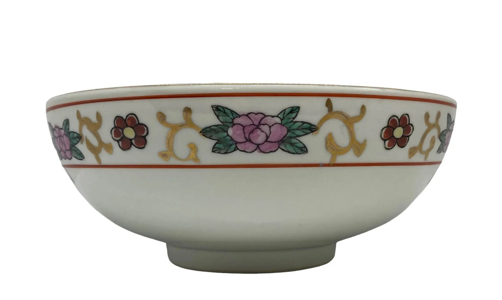 Mid 20th Century Gold Imari Porcelain Centerpiece Bowl With Hand-Painted Peacocks, Cherry Blossoms, - 7