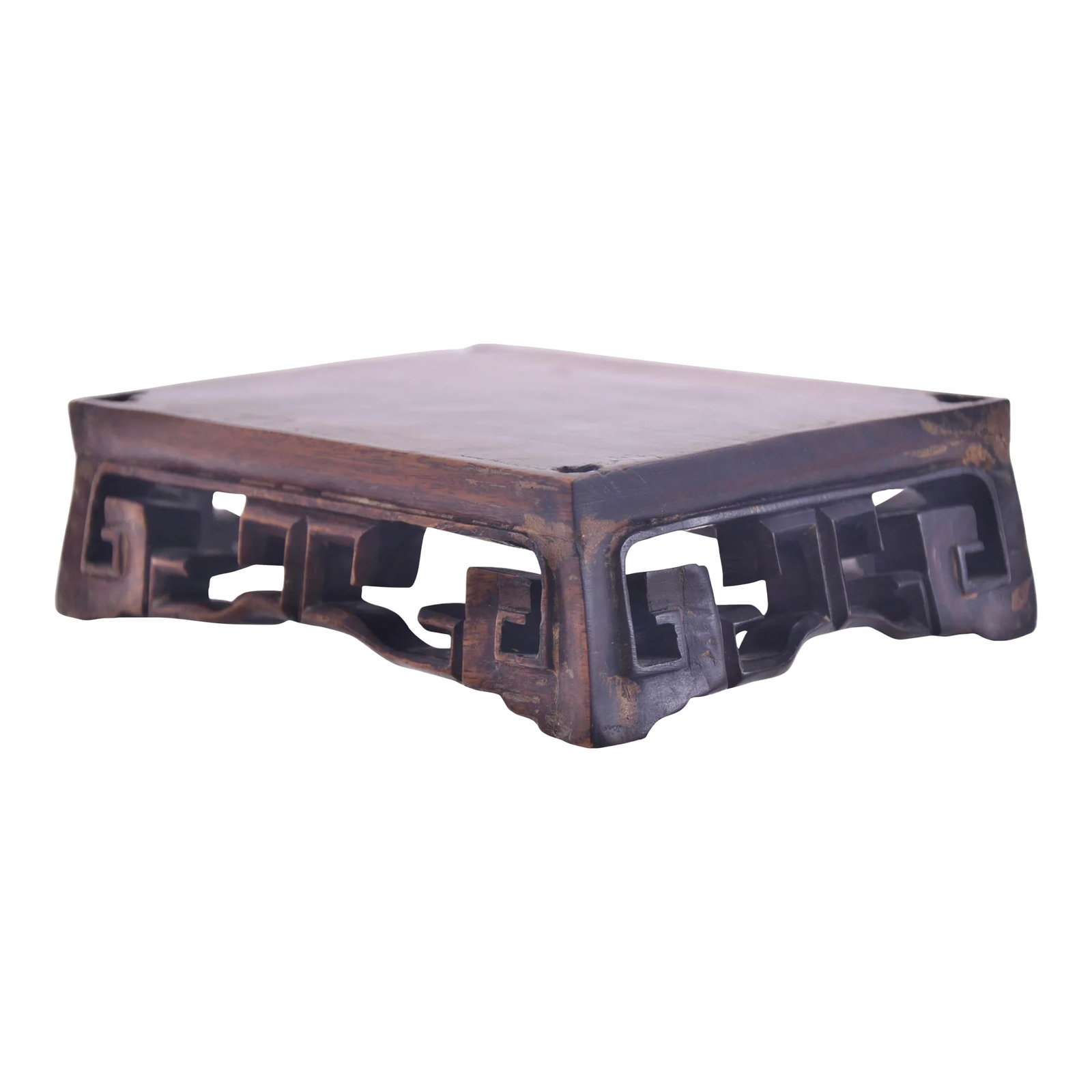 Hand Carved Asian Rosewood Stand, Circa 1880: Antique intricately hand carved rosewood rectangular stand riser platform, circa 1880. No maker's mark. Light wear. Condition: Alterations: Original Condition Unaltered Imperfections: Some Imperfectio